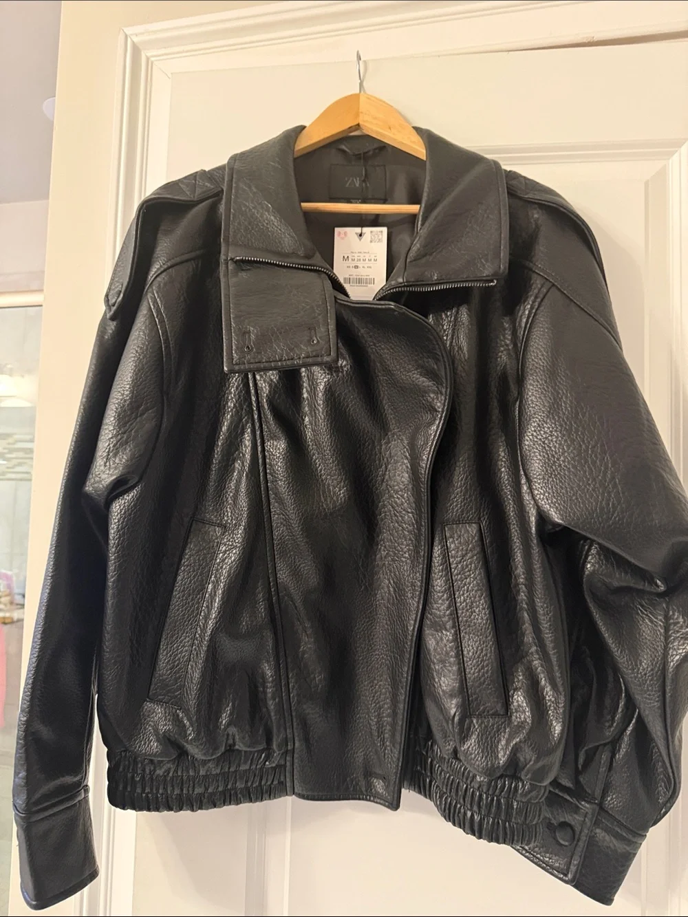 Zara Black Faux Leather High-Neck Biker Jacket - Picture 3 of 3